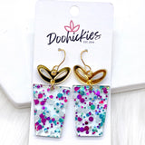Teal Confetti Birthday Present Acrylic Dangle Earrings