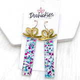 Teal Confetti Birthday Present Acrylic Dangle Earrings