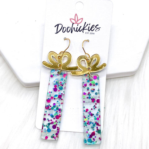 Teal Confetti Birthday Present Acrylic Dangle Earrings