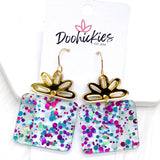Teal Confetti Birthday Present Acrylic Dangle Earrings