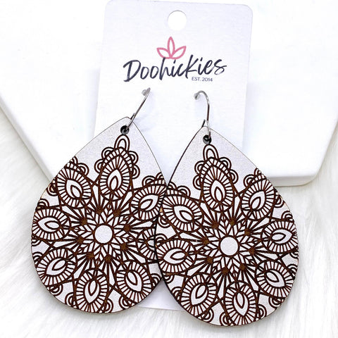2.5" Mandala Embossed Wood Teardrops - Western Earrings
