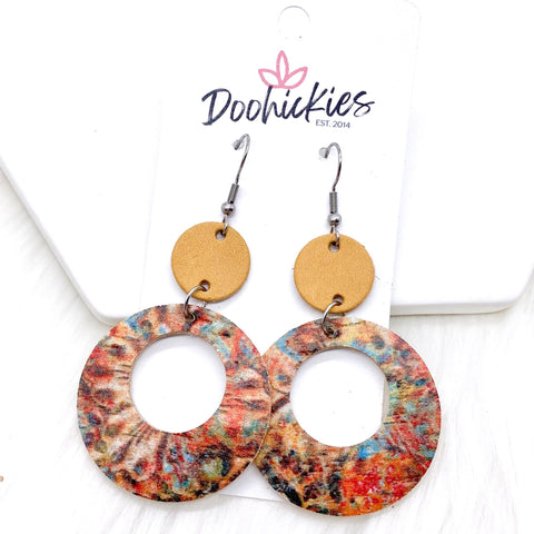 2.25" Tan & Tie Dye Floral Lil' O's- Earrings -Earrings