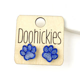 13mm School Spirit Glitter Paw Studs - Custom Spirit Earrings - 9 Color Options