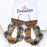 2.5" Walnut & Tartan Plaid Loopies- Fall Earrings