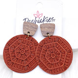 2" Walnut & Fall Embossed Piggyback Dangles -Fall Earrings