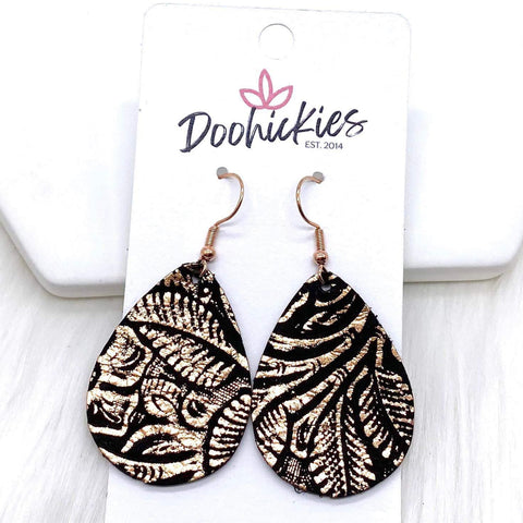 1.5" Rose Gold Embossed Itty Bitties -Leather Earrings