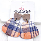 2" Walnut & Fall Plaid Jasmines - Fall Cork Earrings