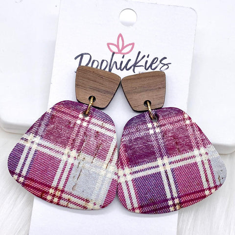 2" Walnut & Fall Plaid Jasmines - Fall Cork Earrings