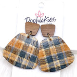 2" Walnut & Fall Plaid Jasmines - Fall Cork Earrings
