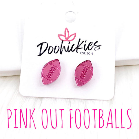 12mm Pink Out Mirror Acrylic Football Studs - Breast Cancer Awareness Earrings