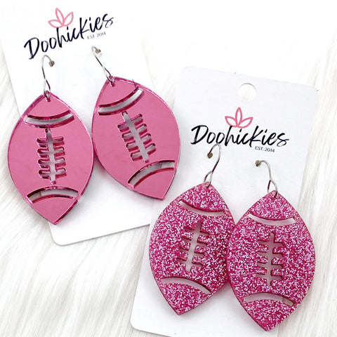 1.5" Pink Out Football Acrylic Dangles - Breast Cancer Awareness Earrings