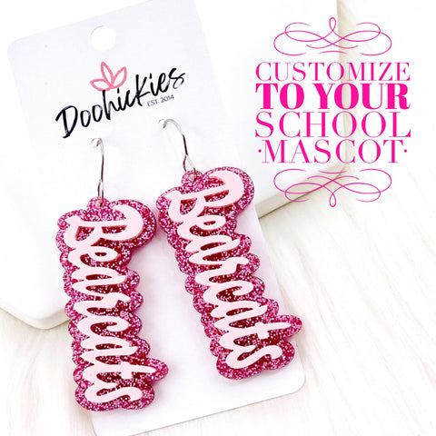 2.75" Pink Out Custom Layered Mascot Acrylic Dangles (Comment w/Mascots) - Breast Cancer Awareness Earrings