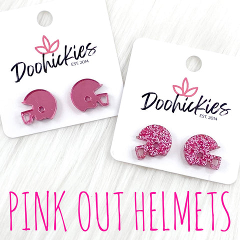 15mm Pink Out Acrylic Football Helmets - Breast Cancer Awareness Earrings