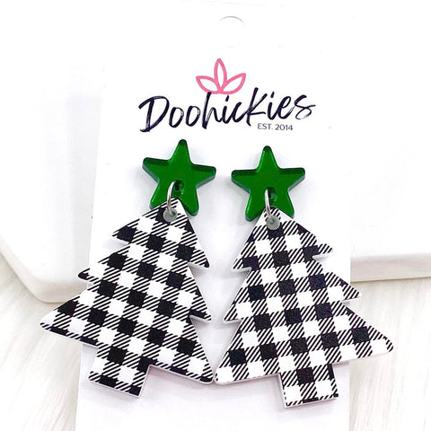 2" Plaid Tree Acrylic Dangles -Christmas Earrings