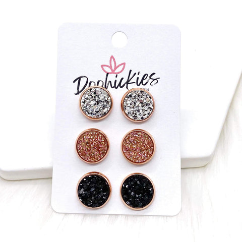 12mm Silver/Rose Glitter/Black in Rose Gold