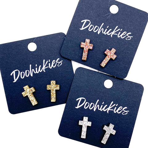 16mm Glitter Cross Studs - Easter Earrings