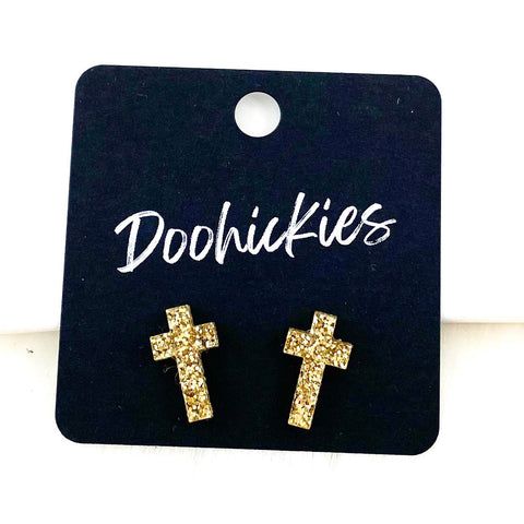 16mm Glitter Cross Studs - Easter Earrings