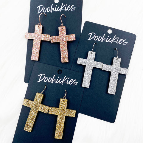 Glitter Cross Dangles - Acrylic Earrings