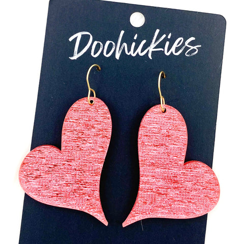 Sparkly Saffiano Swoopy Acrylic Hearts - Valentines Earrings