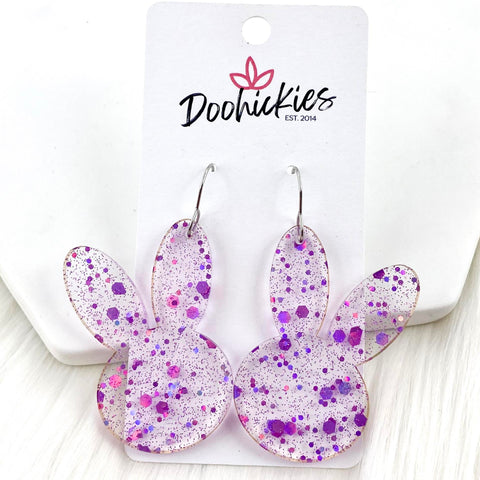 2.5" Purple Splatter Confetti Bunny Ears - Easter Earrings