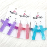 2.5" Pastel Shimmer Cross Dangles - Easter Earrings