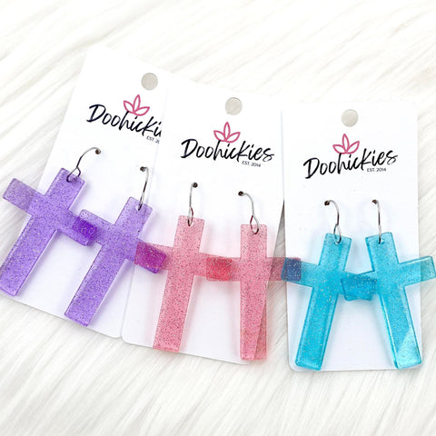 2.5" Pastel Shimmer Cross Dangles - Easter Earrings