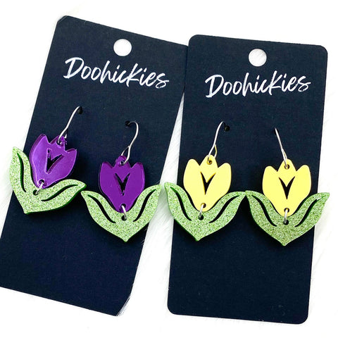 1.5" Tiny Tulip Cutout Dangles - Spring Acrylic Earrings