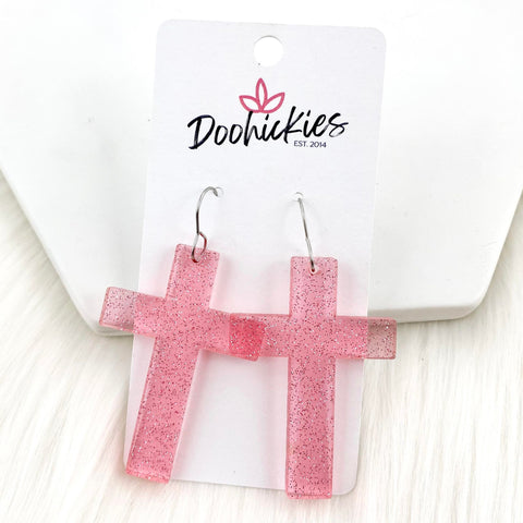 2.5" Pastel Shimmer Cross Dangles - Easter Earrings