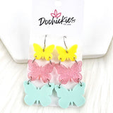 2" Glittery Butterfly Waterfall Drops- Spring Earrings