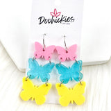 2" Glittery Butterfly Waterfall Drops- Spring Earrings