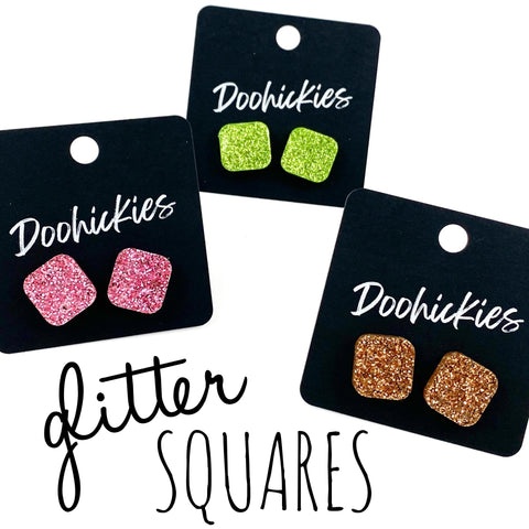 14mm Glitter Square Studs- Summer Acrylic Earrings