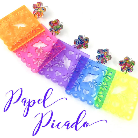 2" Frosted Papel Picado Dangles - Cinco de Mayo Earrings
