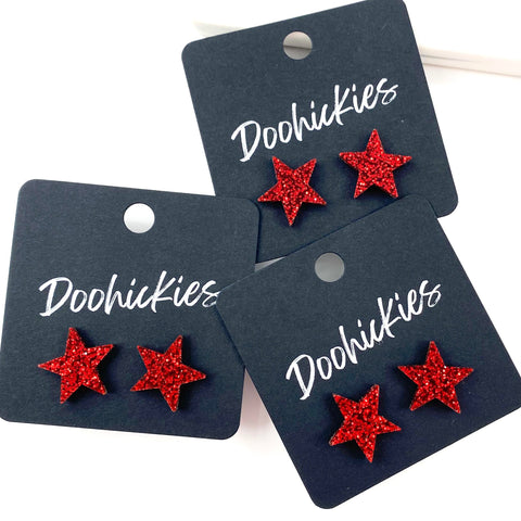 15mm Freedom Sparkle Star Studs - Patriotic Earrings
