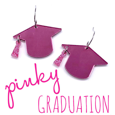 1" Pinky Grad Cap Dangles - Graduation Earrings