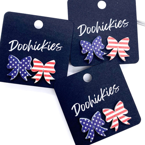 15mm Stars & Stripes Bow Studs - Patriotic Earrings