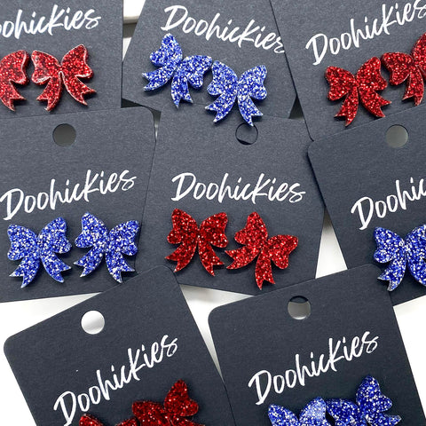 15mm Freedom Sparkle Bow Studs - Patriotic Earrings
