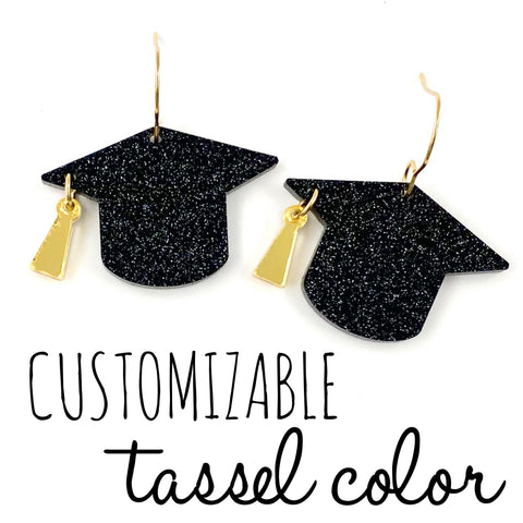 1" Custom Tassel Grad Cap Dangles - Graduation Earrings