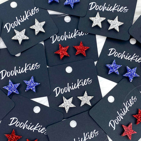 15mm Freedom Sparkle Star Studs - Patriotic Earrings