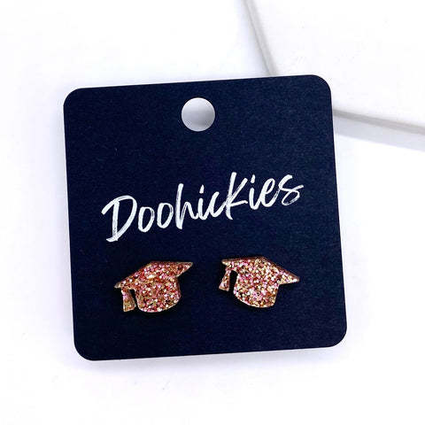 11mm Glittery School Color Graduation Studs - Graduation Earrings