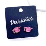 11mm Glittery School Color Graduation Studs - Graduation Earrings
