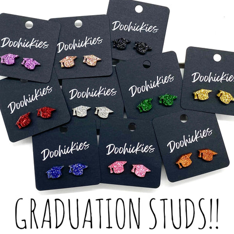 11mm Glittery School Color Graduation Studs - Graduation Earrings