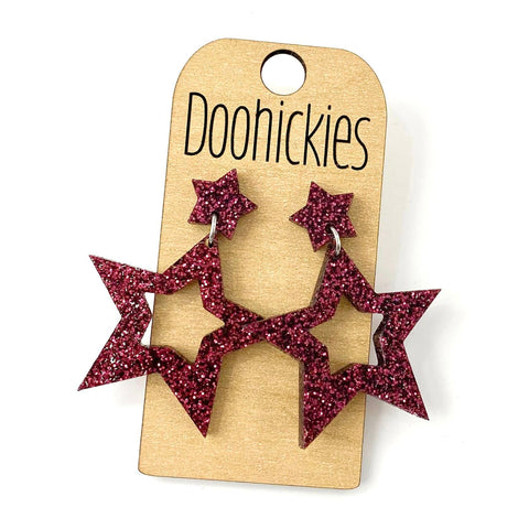 1.75" Glitter School Spirit Cutout Star Dangles - Custom Spirit Earrings - 9 Color Options