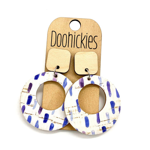 2" Light Wood Squares and Pastel Drops Lil' O Dangles - Cork Earrings