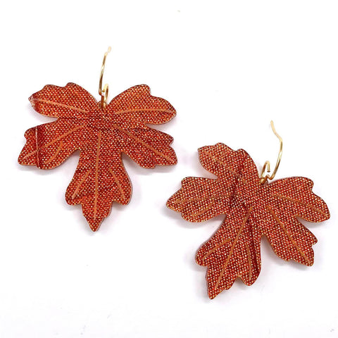 1.5" Amber Crushed Shimmer Acrylic Leaf Dangles - Fall Earrings