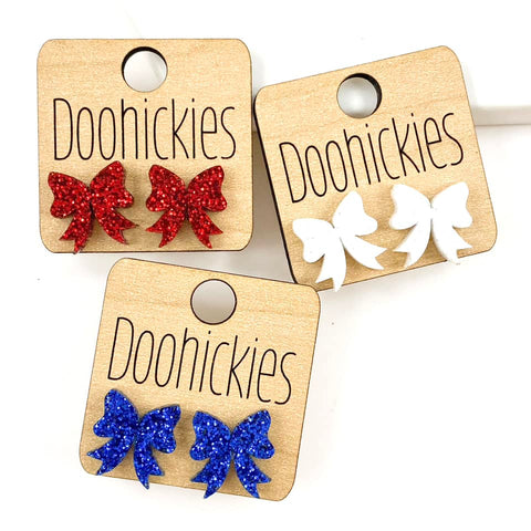 15mm USA Sparkle Bow Studs - Patriotic Earrings