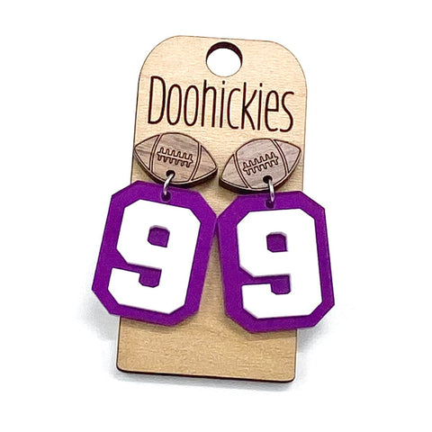 2" Custom Layered Varsity Number Football Dangles - Sports Earrings