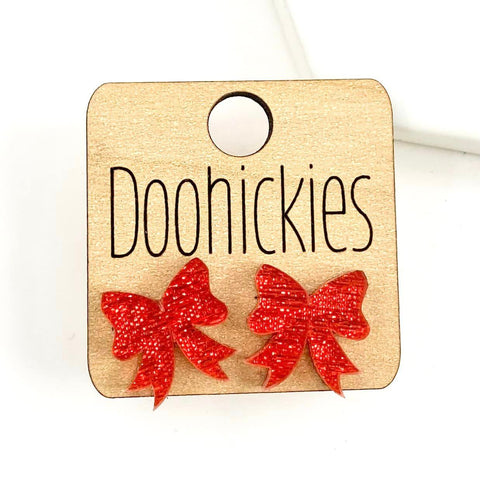 15mm Christmas Sparkle Bow Stud Earrings
