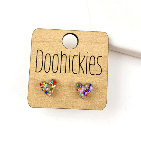 Daisy Confetti Valentine Heart Stud Earrings - 2 Size Options