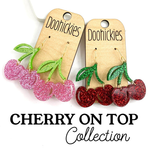 Cherry on Top Glitter Acrylic Dangle Collection - Spring Earrings