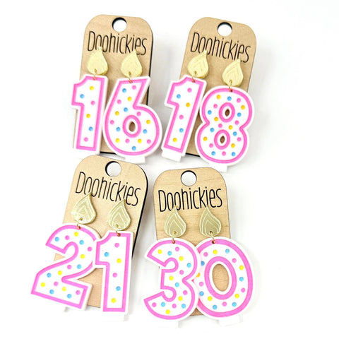 Traditional Multi-Color Birthday Candle Acrylic Dangle Earrings